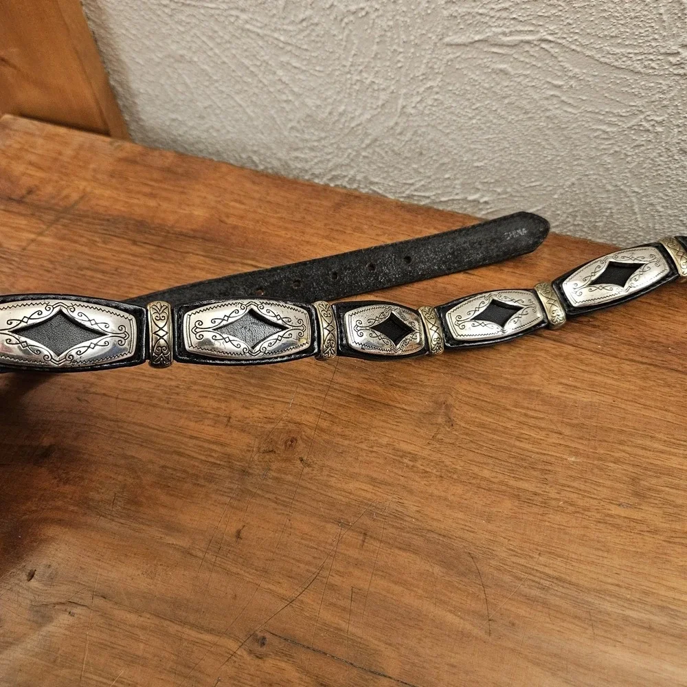 Brighton Black Leather Belt Mixed Metal Goldtone Snd Silvertone Size M/30‎